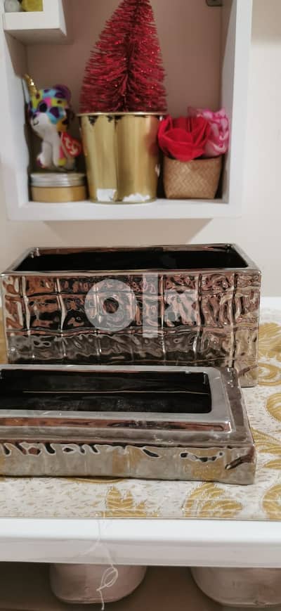 Silver shiny maker-up organizer with black velvet inside