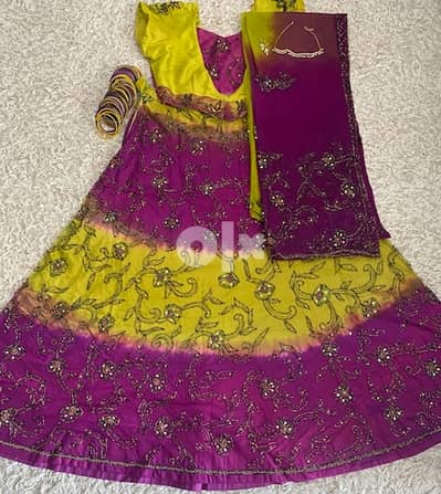 lengha choli duppata with necklace set and bangles