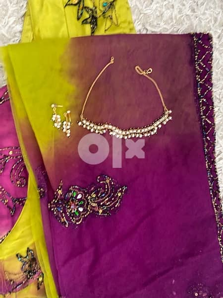 lengha choli duppata with necklace set and bangles 3