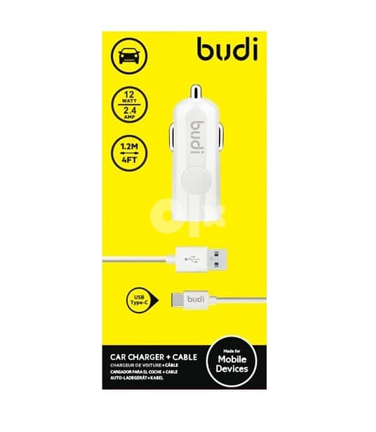 Budi 062L Car Charger 1 USB & Lightning Cable (BrandNew) 0