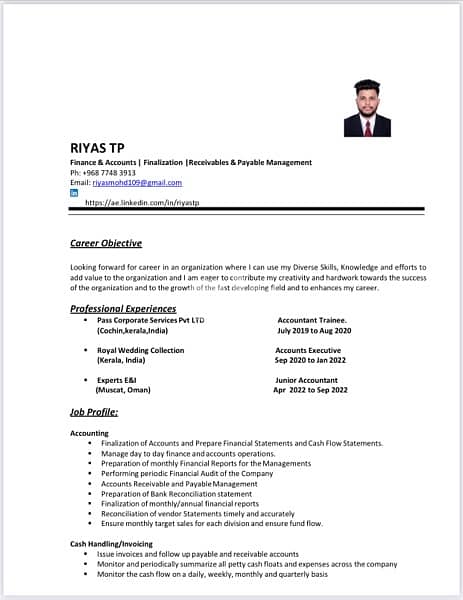 looking for the suitable post of an accountant and currently in oman 1