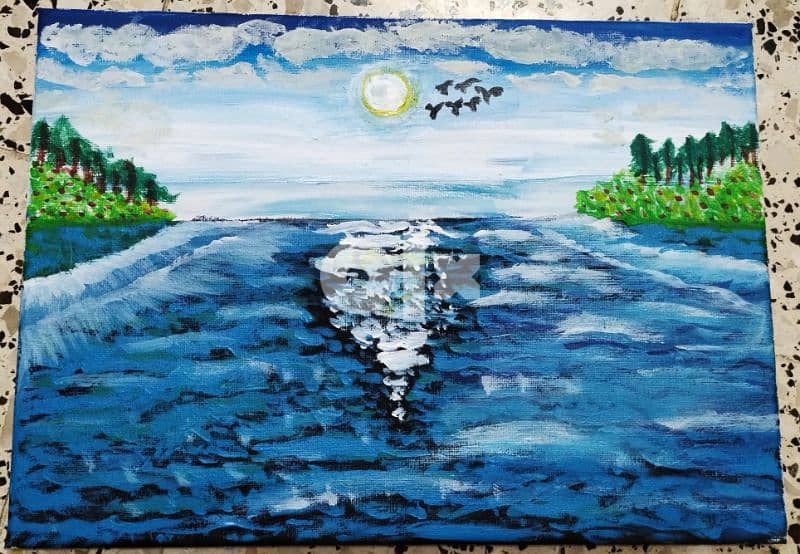 Amazing Acrylic water scenary canvas painting 0