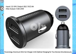 Powerology Dual Port Aluminum Car Charger 4.8A 24W (Brand-New)