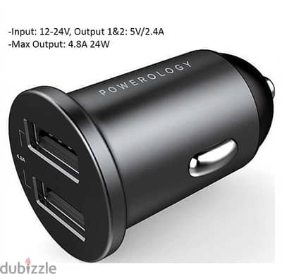 Powerology Dual Port Aluminum Car Charger 4.8A 24W (BrandNew)