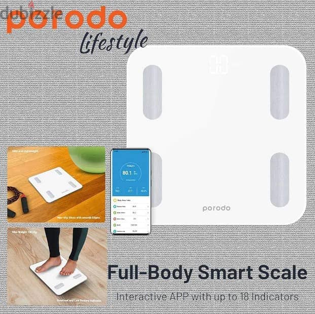 Porodo Lifestyle Body Smart Scale PD-BF1321BT-WH l BrandNew l 1