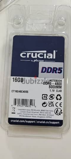 Crucial 16GB Ram DDR5-4800 SODIMM For Laptop Sealed Pack New