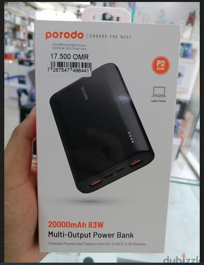 PD-PBFCH016-BK Porodo 20000mAh 83W Power Bank (New-Stock)