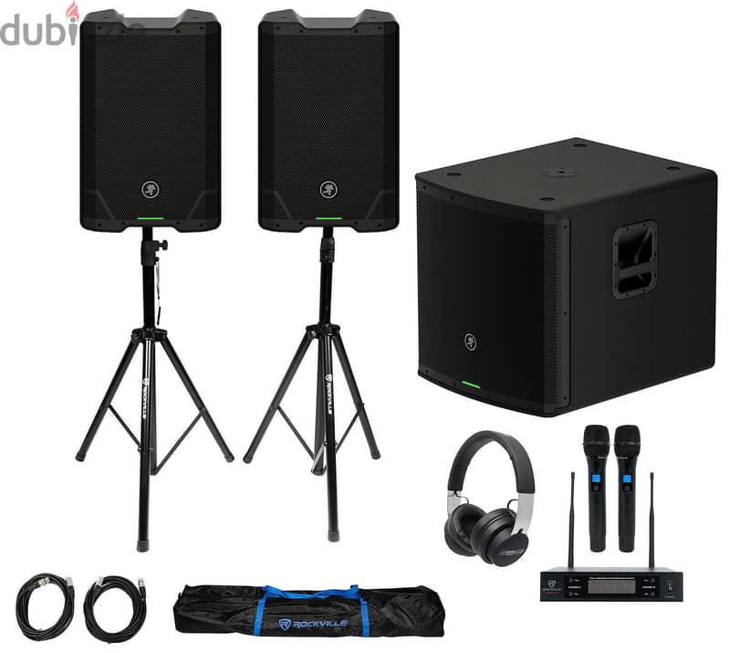 Mackie SRT212 12” 1600 Watt Powered DJ PA Speakers+Stands+Sub+Head 0