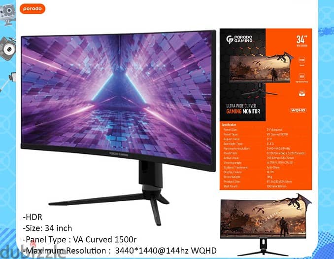 PDX524-BK Porodo gaming Ultra Wide_Curved Monitor 34 (Brand-New) 0