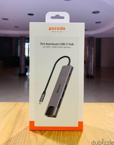 Porodo 7-in-1 Aluminum USB-C Hub 4K HDMI 100W Power Delivery