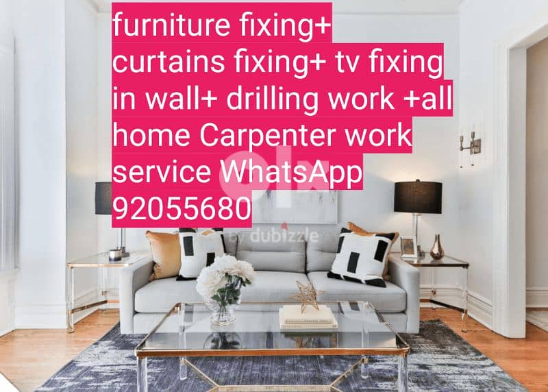 carpenter/furniture repair/curtains,tv fix in wall/drilling work/ikea 1