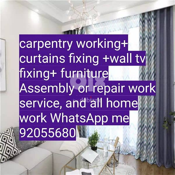 carpenter/furniture repair/curtains,tv fix in wall/drilling work/ikea 3