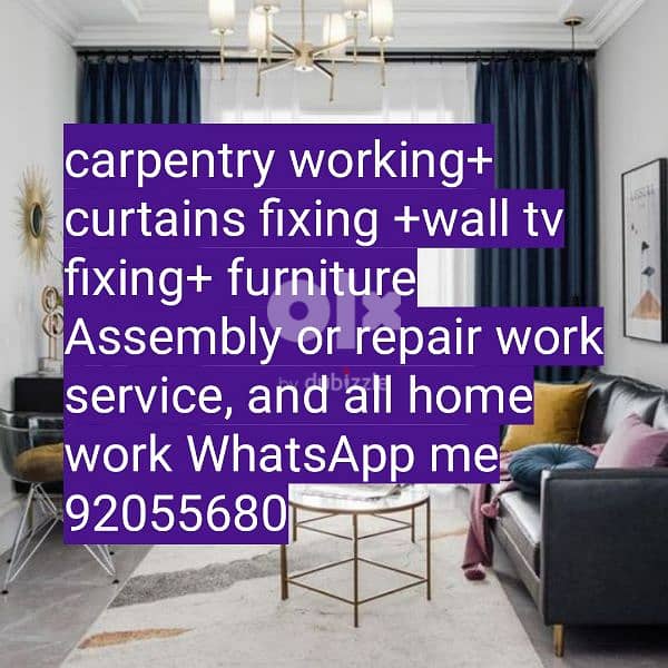 carpenter/furniture repair/curtains,tv fix in wall/drilling work/ikea 4