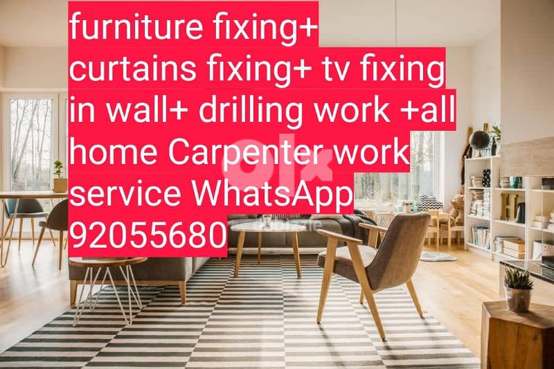 carpenter/furniture repair/curtains,tv fix in wall/drilling work/ikea 6