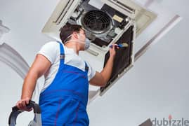 Al Amarat, Muscat AC technician cleaning تنظيف غسيل