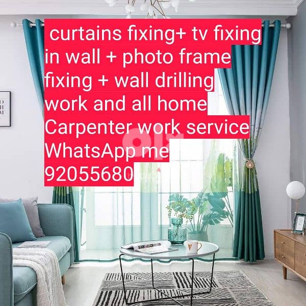 curtains,tv, photo frame fix in wall/drilling work/Carpenter working 1