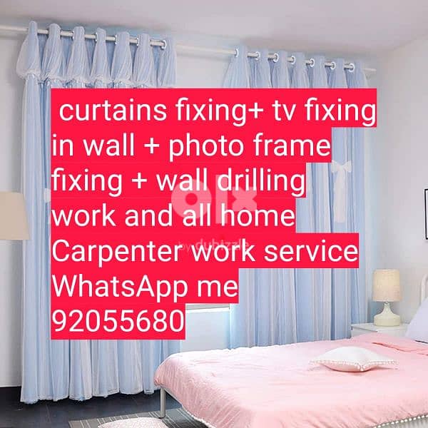 curtains,tv,photo fix in wall/drilling work/Carpenter/furniture fix 1