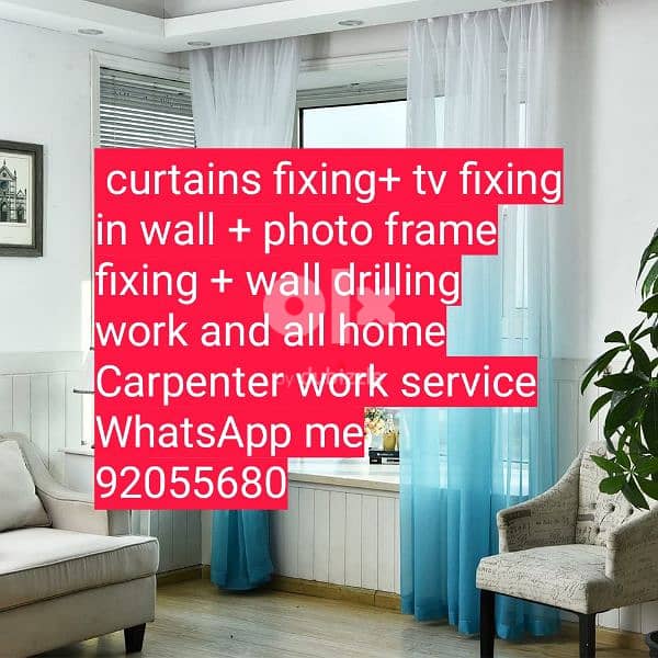 curtains,tv,photo fix in wall/drilling work/Carpenter/furniture fix 3