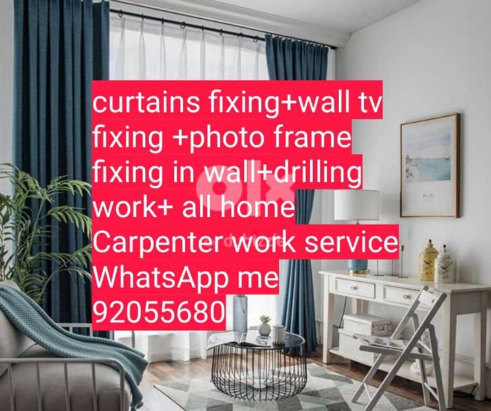 curtains,tv,photo fix in wall/drilling work/Carpenter/furniture fix 4