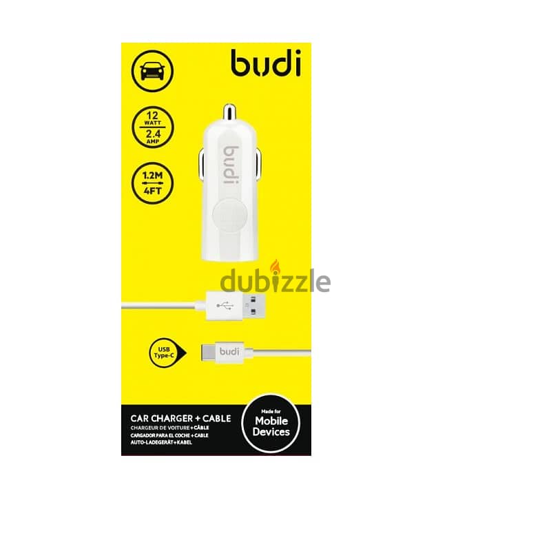 Budi 062L Car Charger  1 USB & Lightning Cable (Brand-New-Stock!) 2