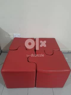 4 Red leather puzzle stools