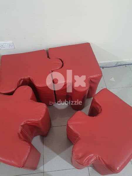 4 Red leather puzzle stools 2
