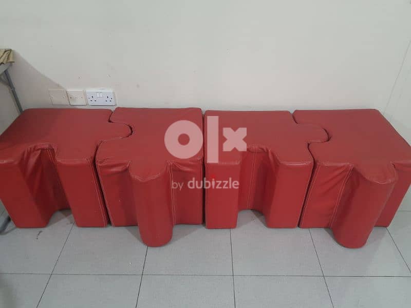 4 Red leather puzzle stools 4