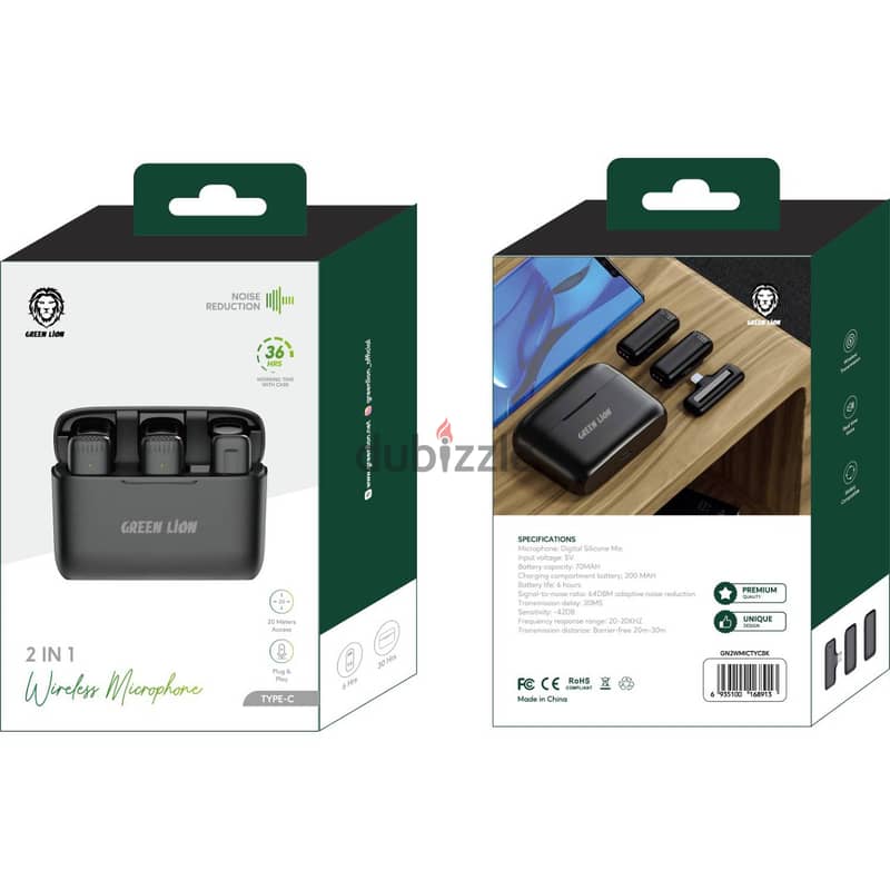 Green 2 in 1 wireless microphone type c (BoxPacked) 2