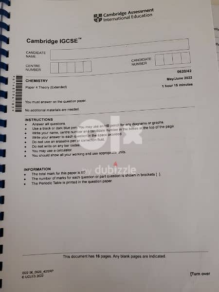 IGCSE CHEMISTRY PASTPAPER BOOKLET 4