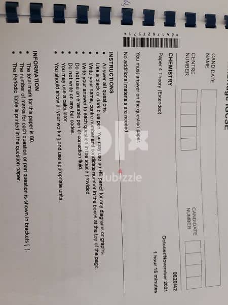 IGCSE CHEMISTRY PASTPAPER BOOKLET 6