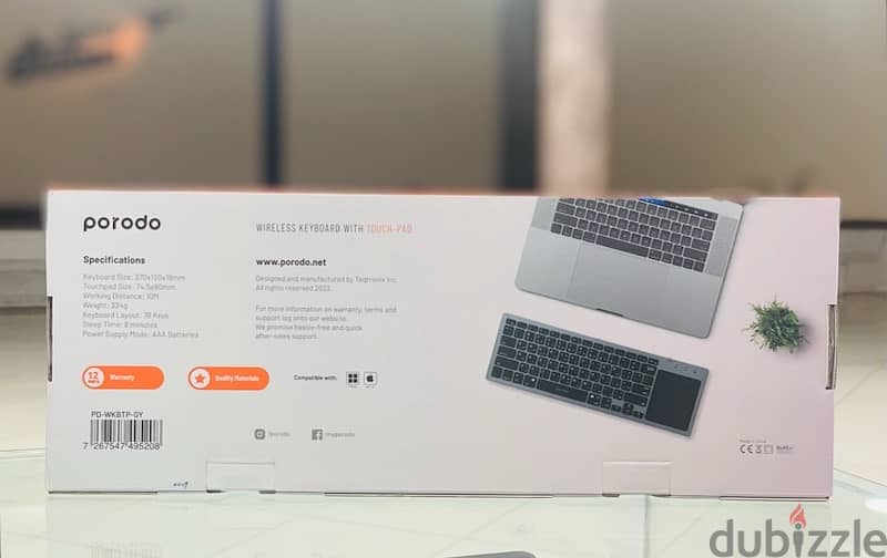 Porodo Wireless Keyboard With Touch-Pad Compatible with Mac/ Windows 2