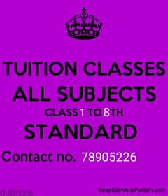 tuition for Indian school Lkg to  std 8th
