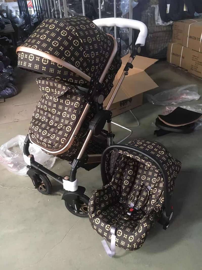 Luxury Baby Stroller 2 in 1 Newborn Pram Foldable Infant Pushchair Bas 2