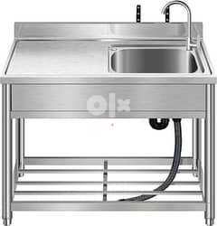 stainless steel kitchen sink and work table