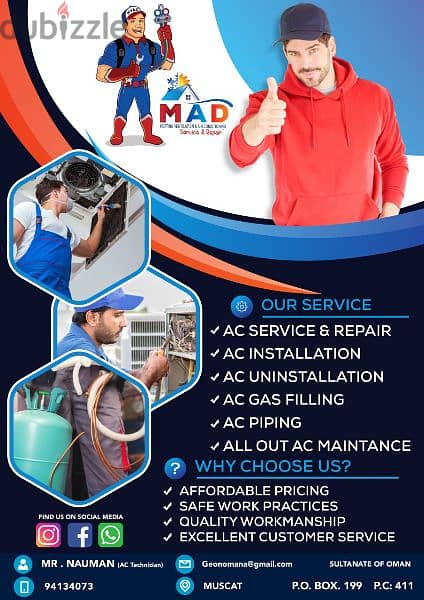 AC gas charge repair cleaning company muscat 0