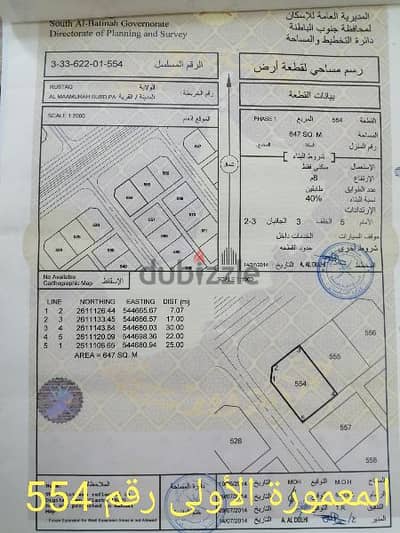 ارض سكني ولاية الرستاق في المعمورة الأولى رقم 554