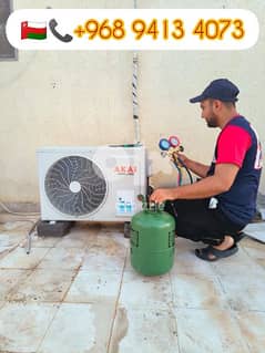AC technician repair gas charge cleaning