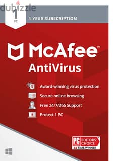 McAfee Antivirus 1 Year Subscription Available