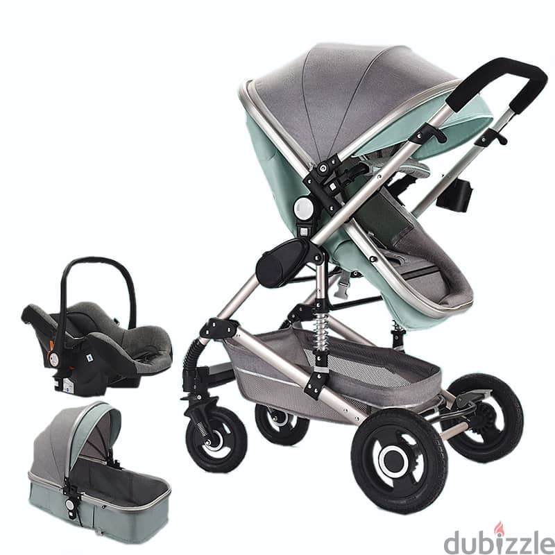 Luxury Heavy Duty 3 in 1 Baby Stroller With Portable Baby Cradle and C 1