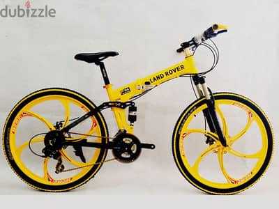 Folding Mountain Bike Black Yellow Double Shock Absorbing & Double Dis