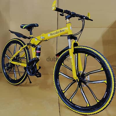 Folding Mountain Bike Black Yellow Double Shock Absorbing & Double Dis