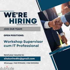 Workshop Supervisor Cum IT Professional