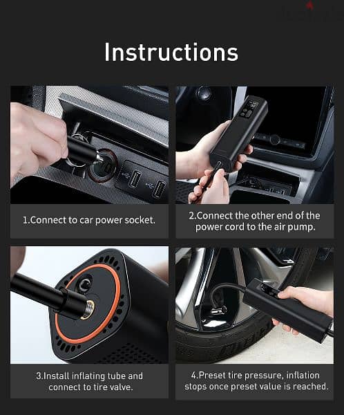 Baseus Portable Car Tire Inflator  منفاخ هواء  من بيسوس 2