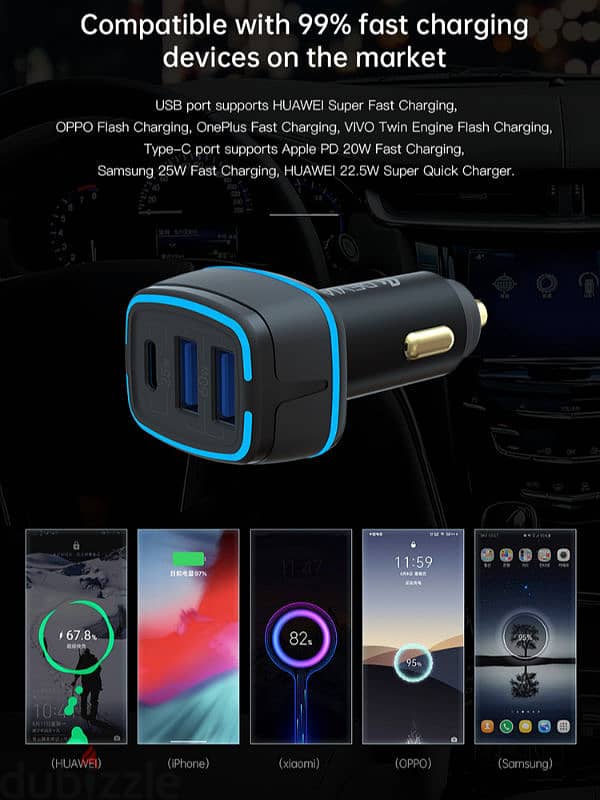 Devia Extreme Speed Dual USB + Type-C Full Compatible Fast Car Charger 4