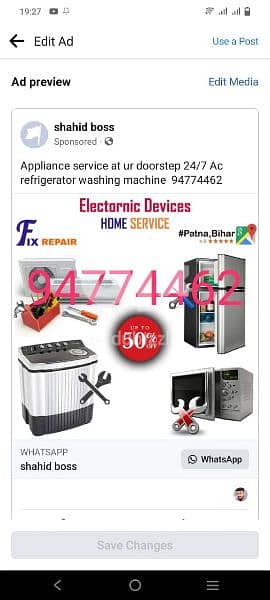 Appliance service at ur doorstep 24/7 Ac refrigerator washing machine