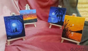 Mini landscape paintings with easel 0