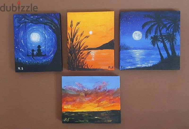 Mini landscape paintings with easel 1