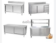 steel work table and sink table and kitchen hood