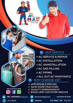Professional AC technician cleaning Muscat