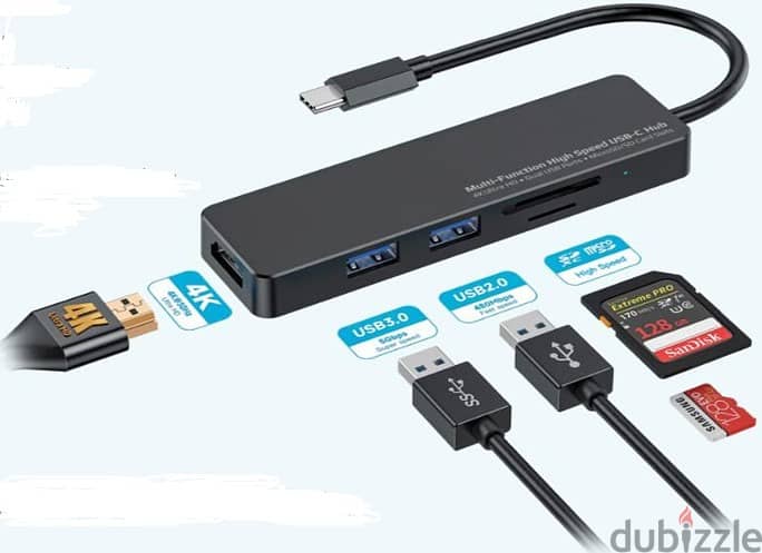 Porodo Blue 5 in 1 USB-C Hub Pb-51HBC-BK (Box Packed) 1